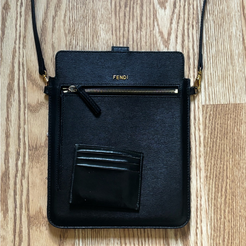 Authentic Fendi Black Leather Messenger Bag